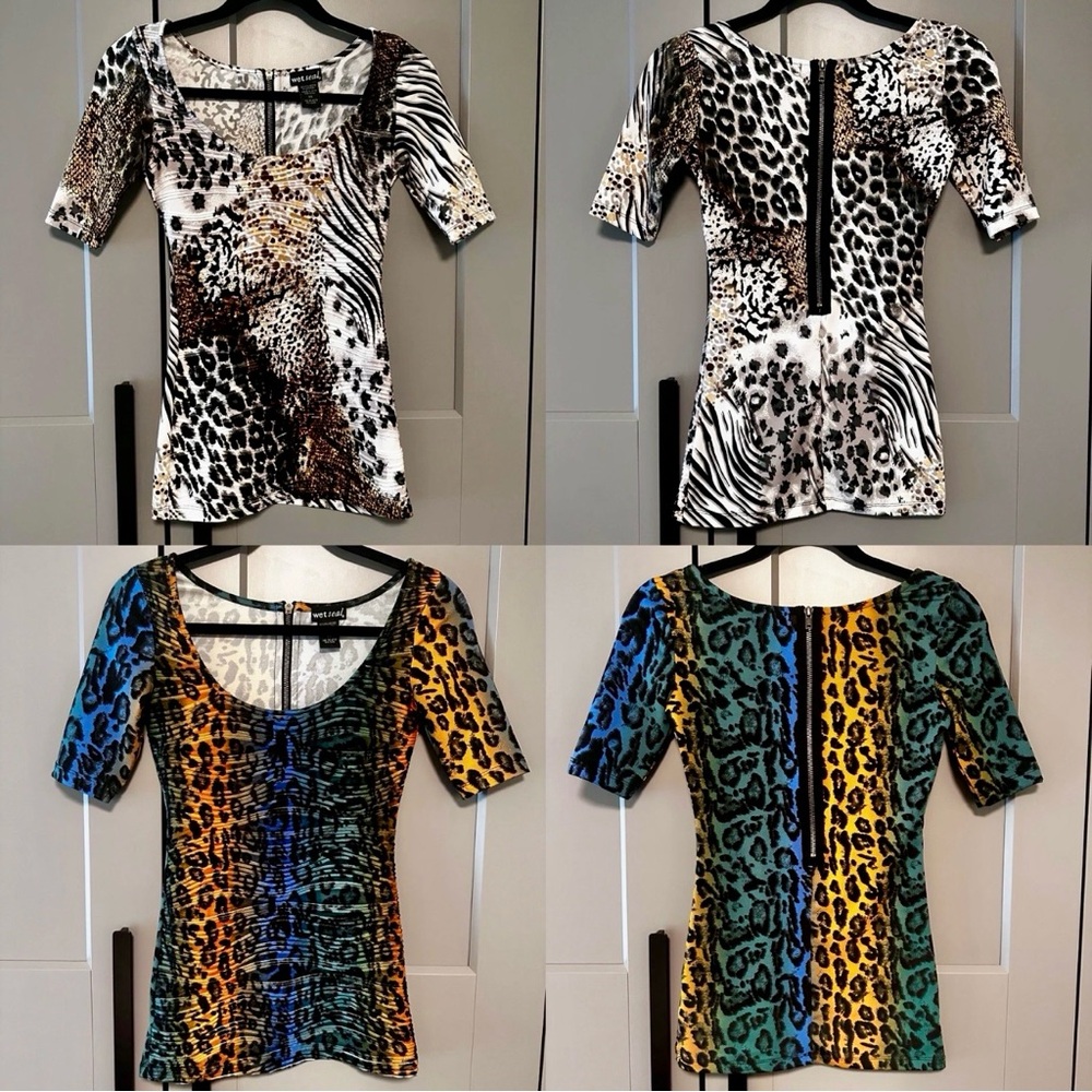 Vtg Wet Seal Animal Print Tops Sz XS LOT OF 2 Zip Bodycon Y2K Baddie Maximalism